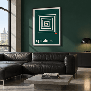 Swiss style spiral print above a sofa in a living room