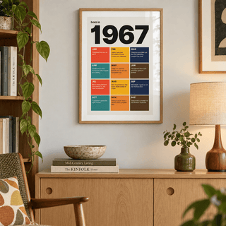 1967 birth year print in retro tile colours in a bright home interior