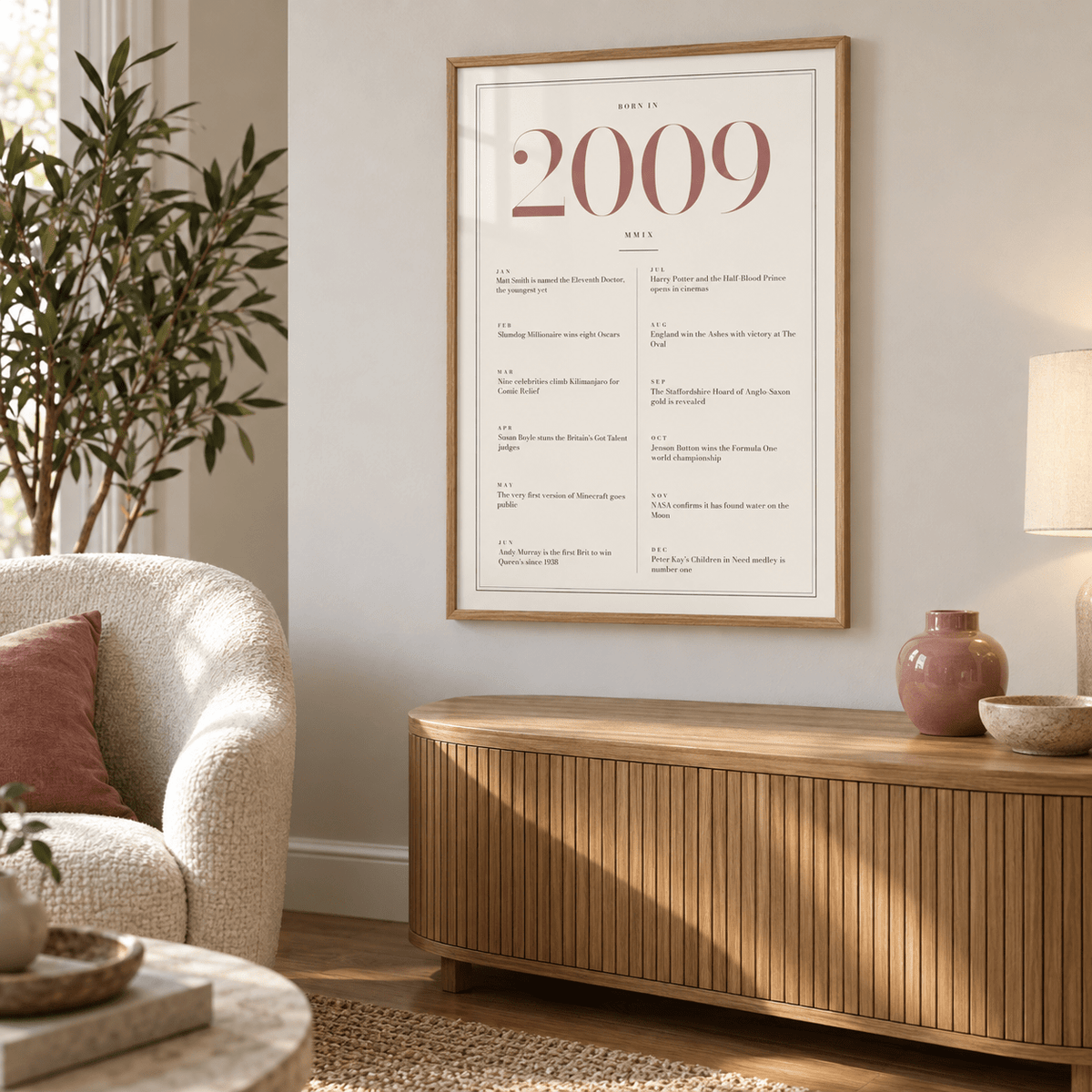 Pretty 2009 print with twelve monthly moments in a bright home interior