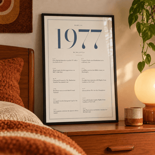 Refined 1977 print with twelve monthly moments in a bright home interior