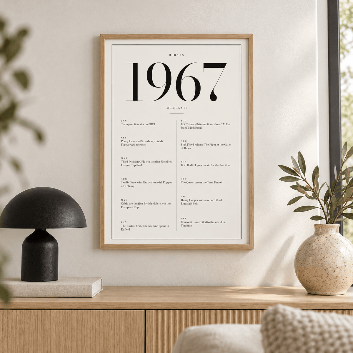 Classic 1967 print with twelve monthly moments in a bright home interior