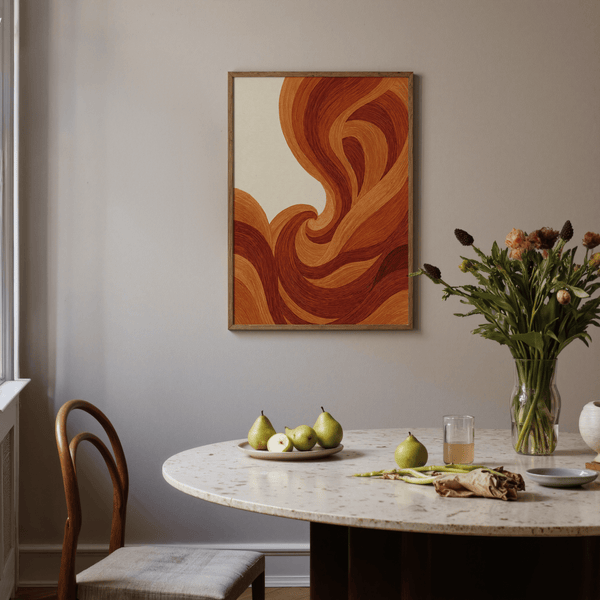 Bold Orange Abstract Wave Art Print, suited for dining room wall art