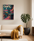 Japanese Street Art Print Blue Pink bedroom wall art décor