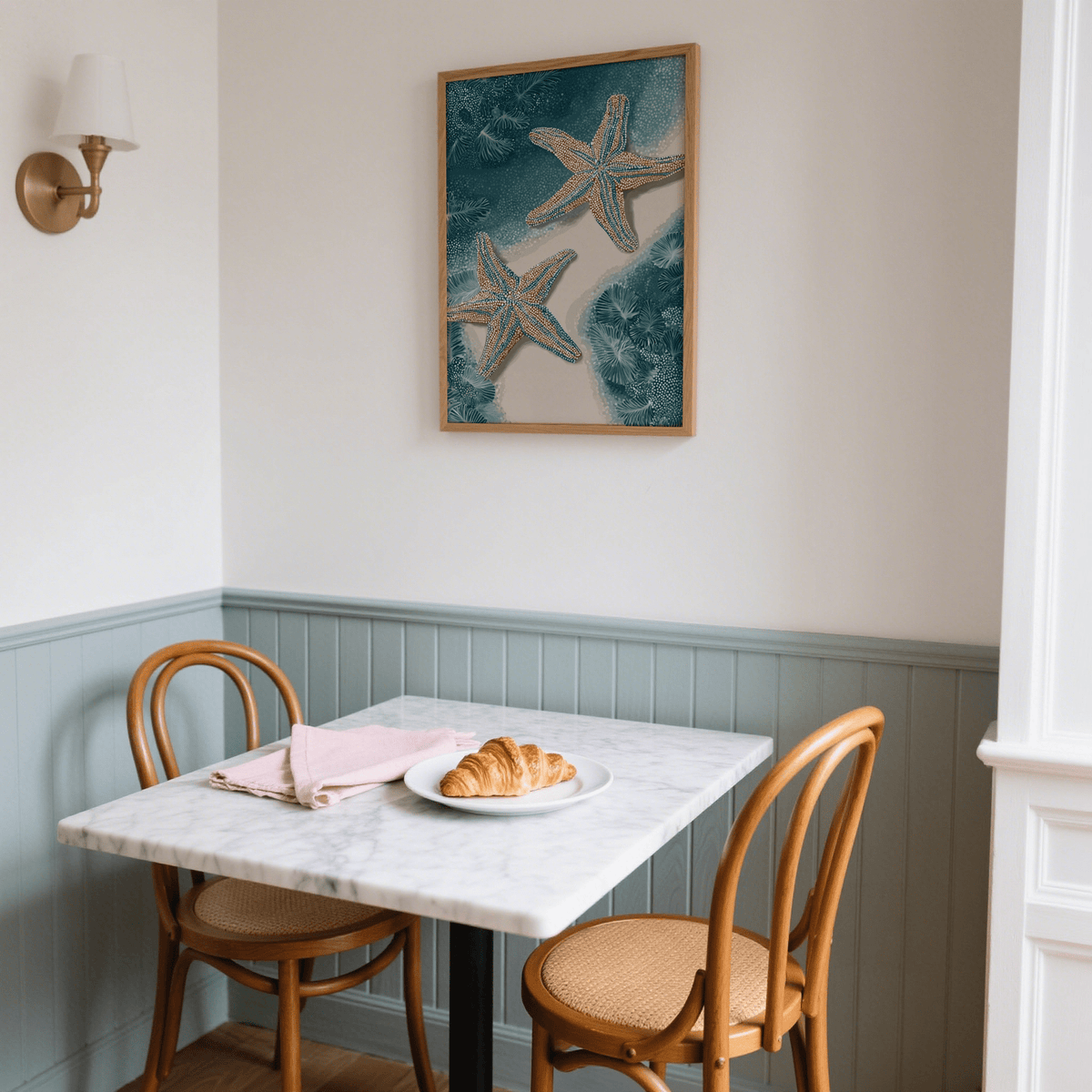 Underwater Starfish Print with Blue and Beige accents for bedroom decor