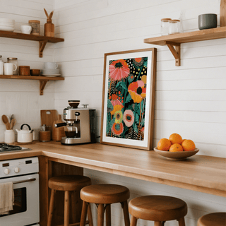 Bright Tropical Wall Picture featuring Green, Orange, and Yellow for entryway