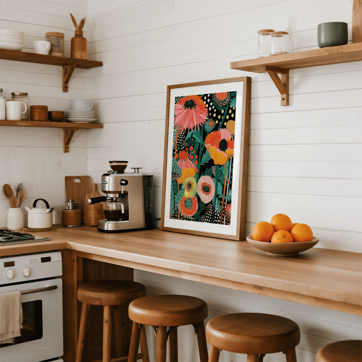 Bright Tropical Wall Picture featuring Green, Orange, and Yellow for entryway