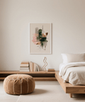 Modern art print in Pink and Green Print style for bedroom, displaying Green, Beige, Pink, and Gold colors.