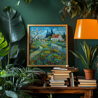 Impressionist Garden Poster full of Green grass for creative workspace decor