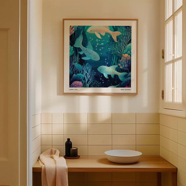 Yayoi Kusama-inspired wall art fish featuring coral and sea plants