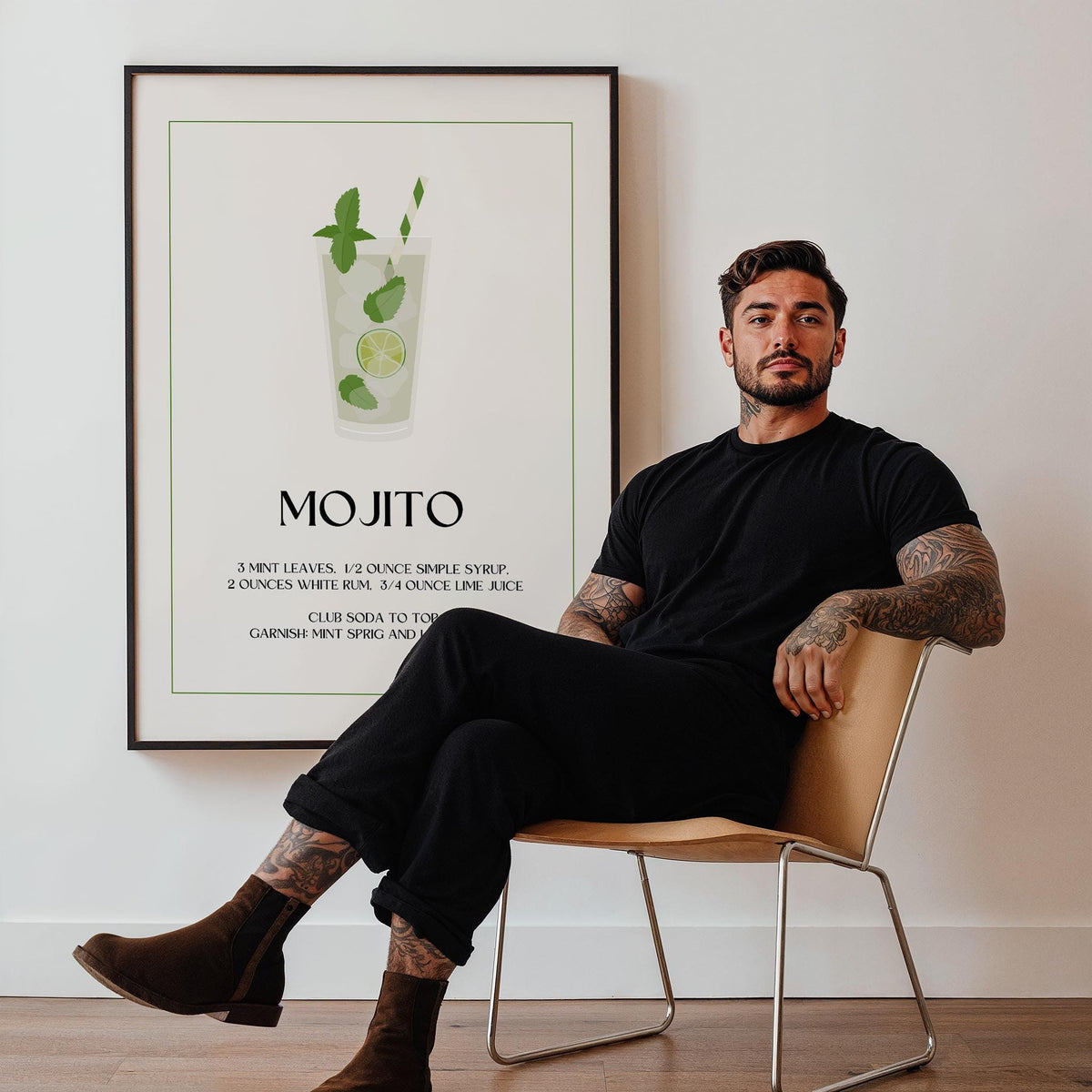 Art print of mojito with ice for bar pictures for wall styling

