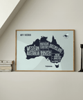 Australia Map Print minimalist blue wall art for hallway