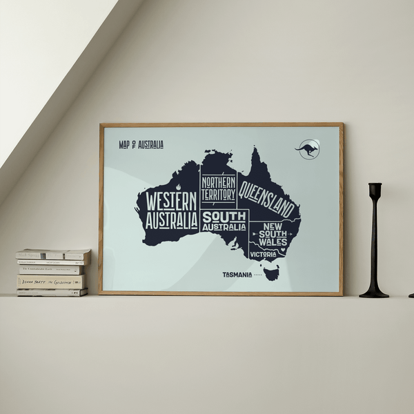 Australia Map Print minimalist blue wall art for hallway