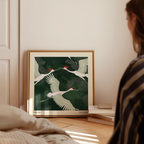 Japanese wildlife-themed art with elegant crane design.