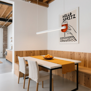 Line-drawn spritz poster showing a hand holding a stemmed cocktail glass over dotted table
