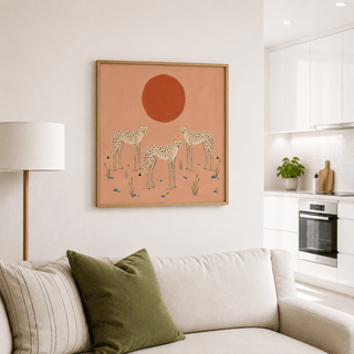 Modern animal wall art print with repeating cheetah forms and negative space