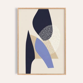 Abstract Art Poster with Blue Beige White Brown for living room wall art