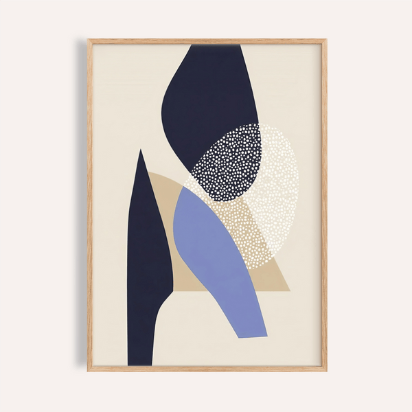 Abstract Art Poster with Blue Beige White Brown for living room wall art