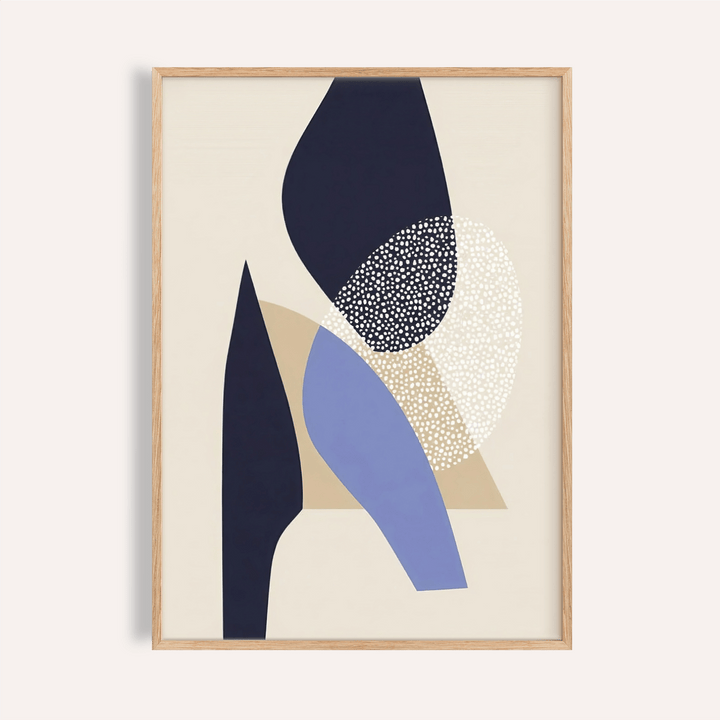 Abstract Art Poster with Blue Beige White Brown for living room wall art