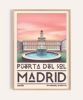 Featuring Puerta del Sol Madrid Landmark Art Print poster with central fountain and clock tower
