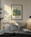 Cityscape wall art print of Taipei featuring Taipei 101 and dense downtown skyline