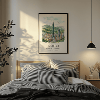 Cityscape wall art print of Taipei featuring Taipei 101 and dense downtown skyline