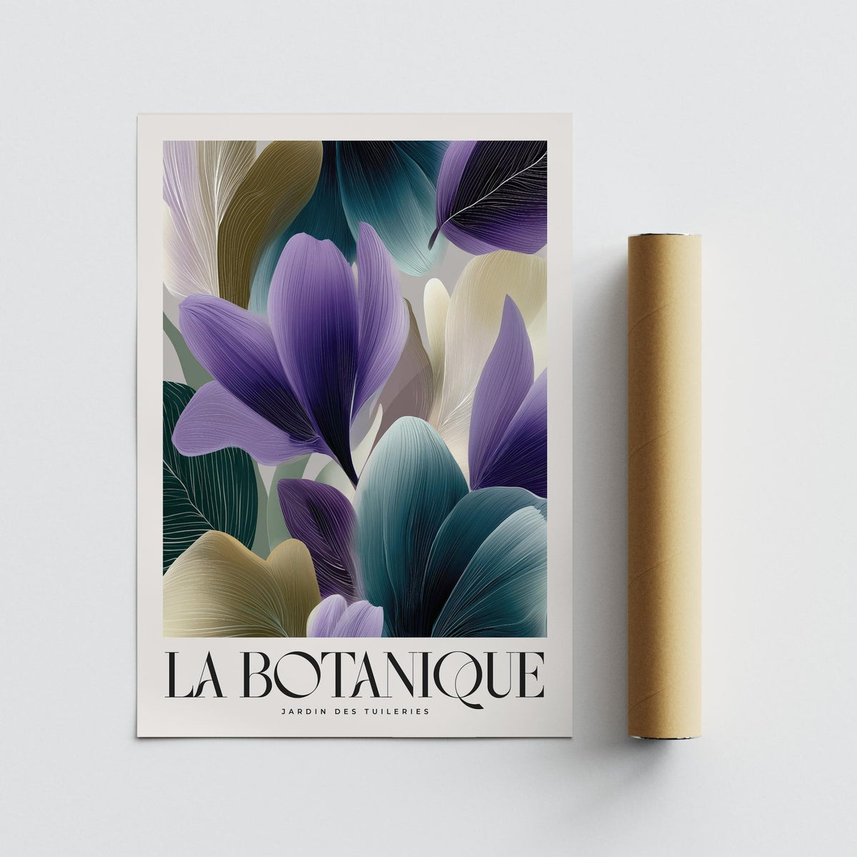 Minimalist plant poster with organic shapes in green and beige