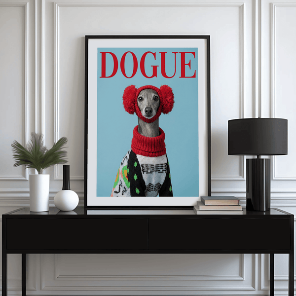 Italian Greyhound Wall Art in vibrant sweater, living room poster