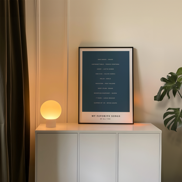 Custom Song Wall Art for den, blue and black, poster