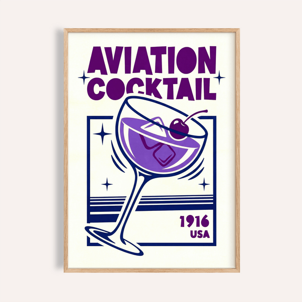 Aviation Cocktail Print in Purple and Blue for home bar wall art