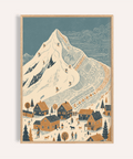 Winter Mountain Art Print in Blue, Orange, Beige for living room wall art