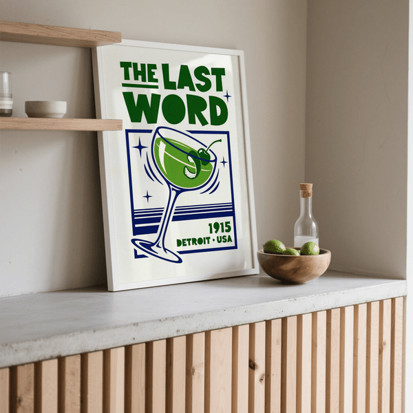 Cocktail Art Print for drink cart decor in bold green and blue