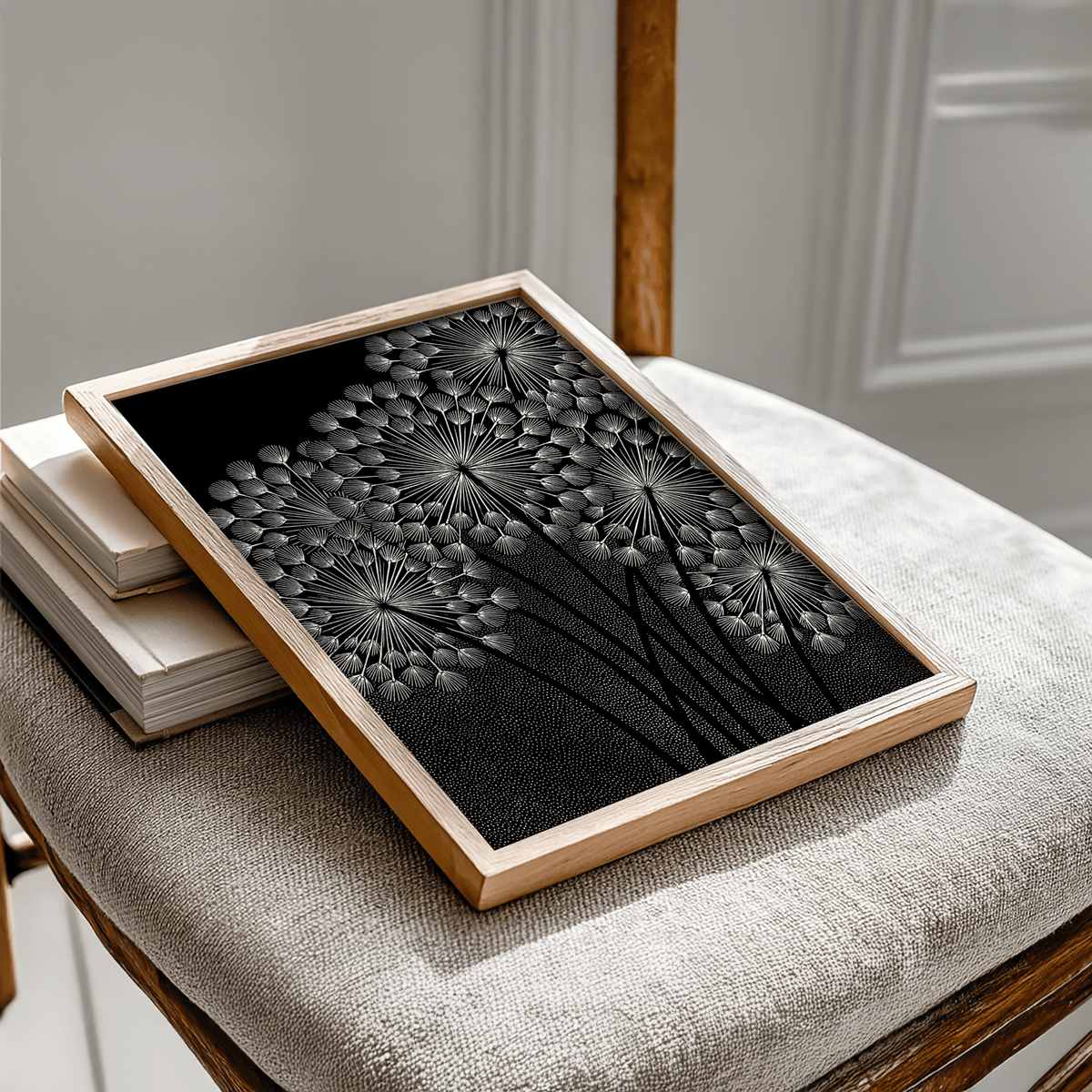 Monochrome Dandelions Wall Art for modern dining room poster