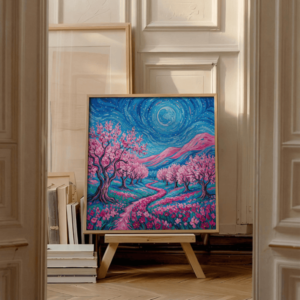 Van Gogh Floral Print wall art with swirling Blue sky for hallway display