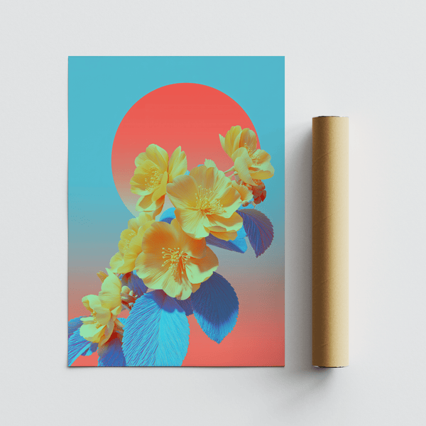 Vibrant Floral Wall Art featuring pink, blue, red for a hallway wall art piece