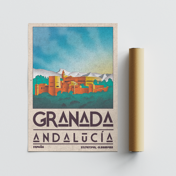 Central skyline band with towers and walls in Granada travel poster wall art
