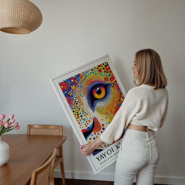 Lion Animal Poster with a psychedelic mix of warm and cool tones.