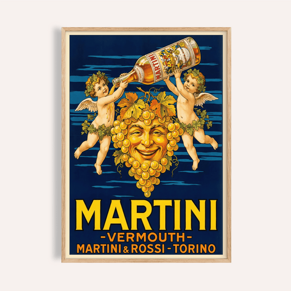 Vintage Vermouth Print in blue and yellow for kitchen wall art