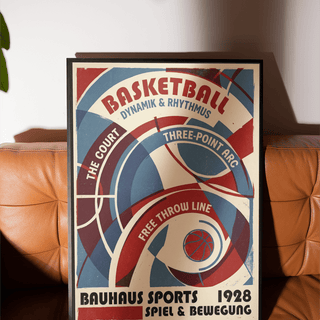 Bauhaus Basketball Art Print on white background with bold numbered court labels