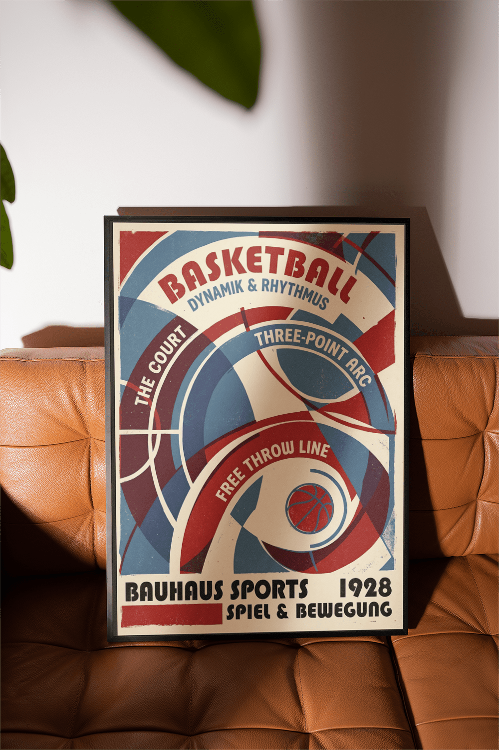 Bauhaus Basketball Art Print on white background with bold numbered court labels