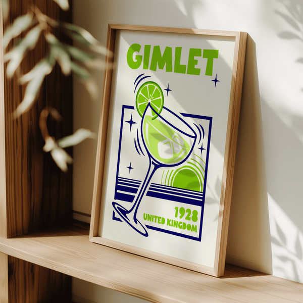 Living room Gimlet Cocktail Poster in green and blue wall art