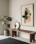 Contemporary Art Poster featuring Green, Beige, Pink, and Gold for hallway wall