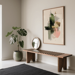 Contemporary Art Poster featuring Green, Beige, Pink, and Gold for hallway wall