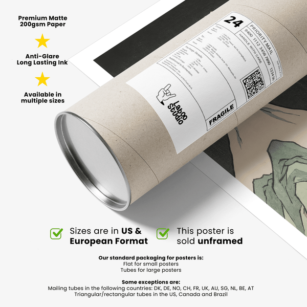 Crane Japanese Art wall print in Beige, Black, and Green for reading nook