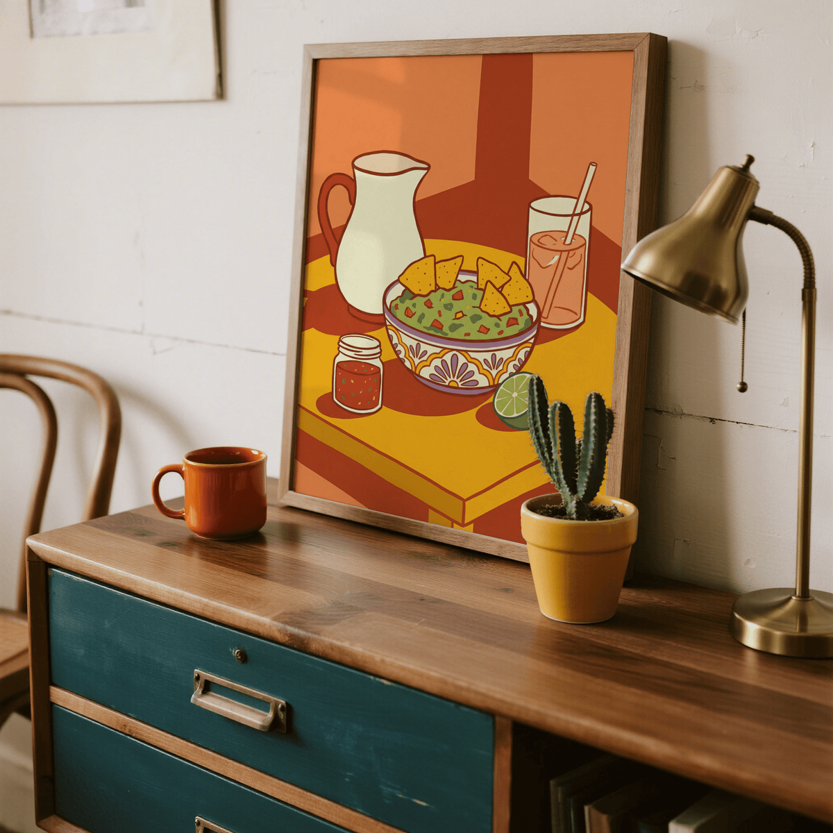 Colorful Mexican Cuisine Wall Art print in Orange, Green for home wall art