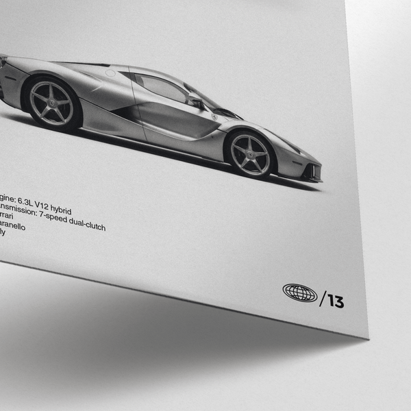 LaFerrari Poster Black and White tones for hallway art print