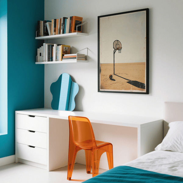 Basketball Hoop Art Print focusing on backboard, rim, and resting ball