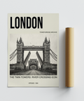 Historic-themed Tower Bridge Art Print showing the bridge opening and the twin towers front-on