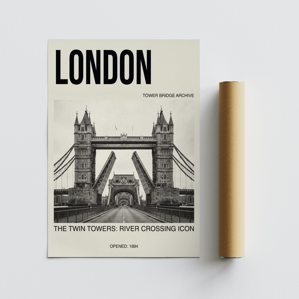 Historic-themed Tower Bridge Art Print showing the bridge opening and the twin towers front-on