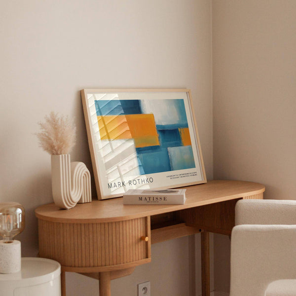Minimalist wide wall art with bold blue and yellow design​
