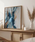 Blue Abstract Wall Art perfect for modern living room, Blue and Gold art print